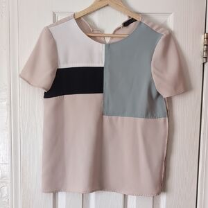 Zara Blush, Slate Blue & Black Colorblock Short Sleeve Top